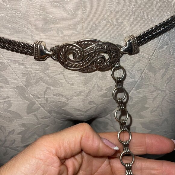 Brighton Vintage Womens Chain Belt Size M Silver Tone Heart Snake Adjustable